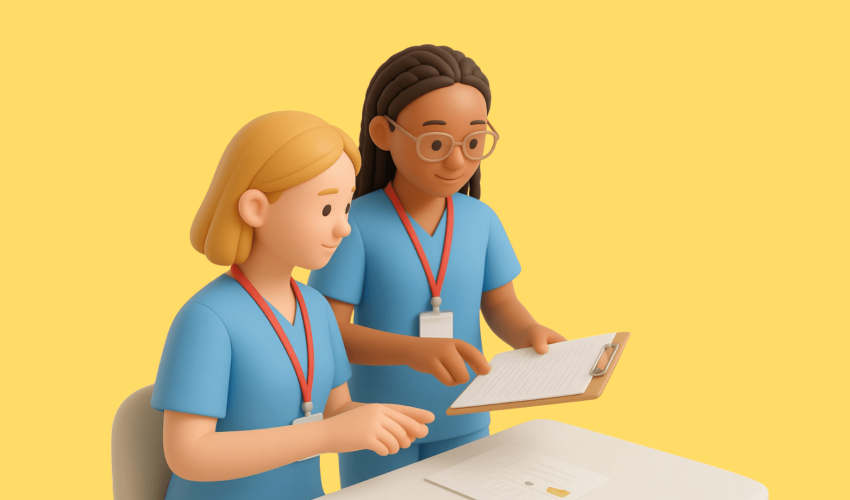 Collega die feedback geeft in de zorg